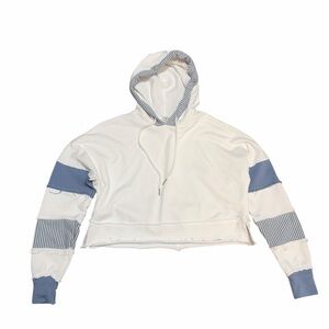 Altar'd State AS Revival Women's Boxy Cropped Hoodie | White/Blue | Size XS